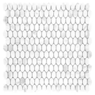 White Calacatta Small Oval 11" x 11" Recycled Glass Marble Looks Backsplash Floor & Wall Mosaic T... | The Home Depot