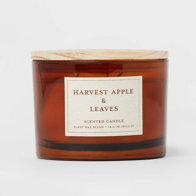 14.5oz Harvest Apple & Leaves Lidded Glass Candle Mustard Yellow - Threshold™ | Target