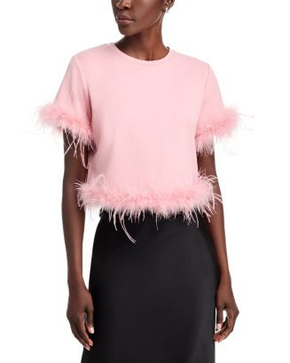 AQUA Feather Trim Short Sleeve Top - Exclusive  | Bloomingdale's Women | Bloomingdale's (US)