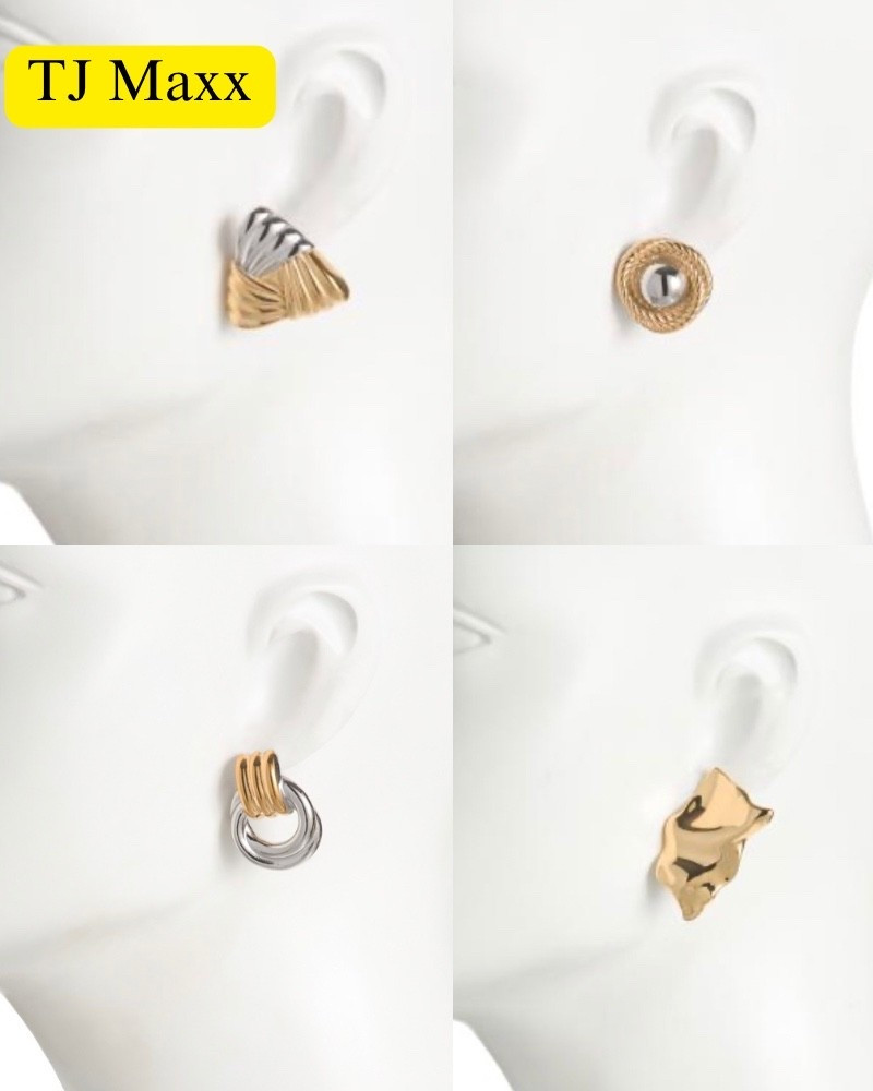 Designer earrings on sale at TJ Maxx, Golds, hoops, triangle, silver, round, jewelry, look for less.

#LTKSaleAlert