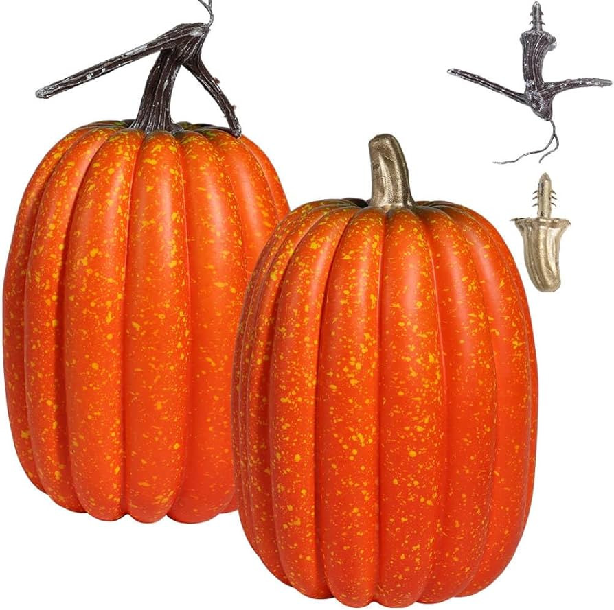 vensovo 8.5 Inch Large Orange Fake Pumpkins for Decorating - 2PCS Big Decorative Foam Pumpkins fo... | Amazon (US)