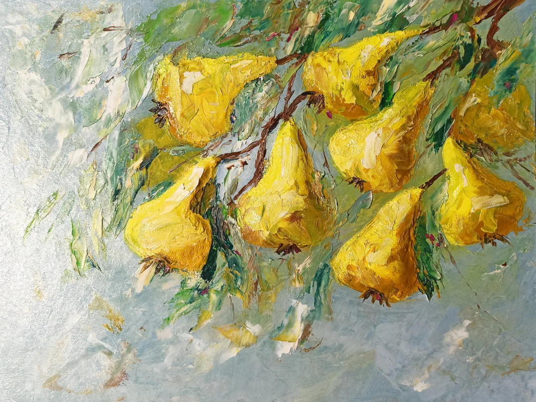 Growing pear painting original very heavy impasto Growing tree fruit and leafs impasto oil painti... | Etsy (US)