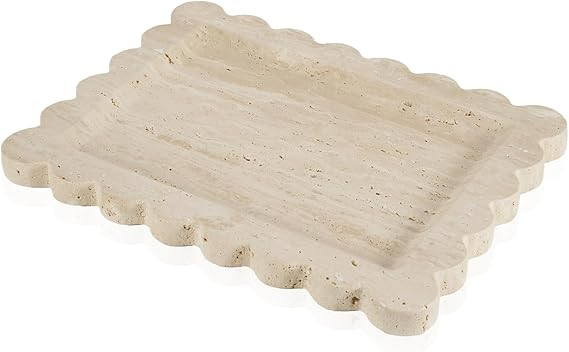 Luxury Beige Travertine Tray with Scalloped Edge, 11"x8" Rectangle Vanity Tray for Bathroom & Kit... | Amazon (US)