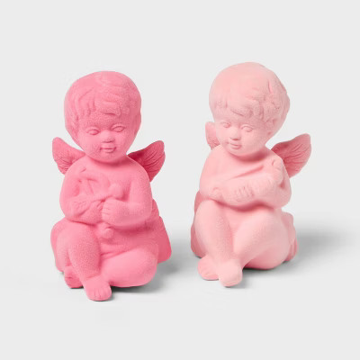 2pk Flocked Valentine's Day Cherub Figurines - Spritz™ | Target
