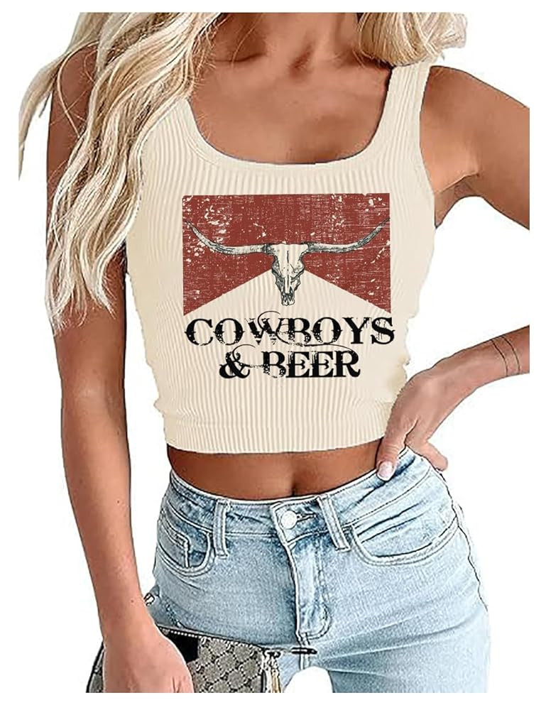 Vintage Cowgirl Crop Tank Tops Women Retro Graphic Western Cowboy Tee Girls Sleeveless Country Co... | Amazon (US)