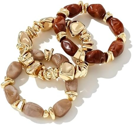 Chunky Beaded Bracelet for Women, Bold Acrylic Resin Stretch Bracelet, Boho Statement Bracelets T... | Amazon (US)
