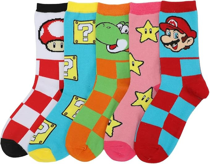 Super Mario Bros. Adult Crew Socks 5-Pack | Amazon (US)