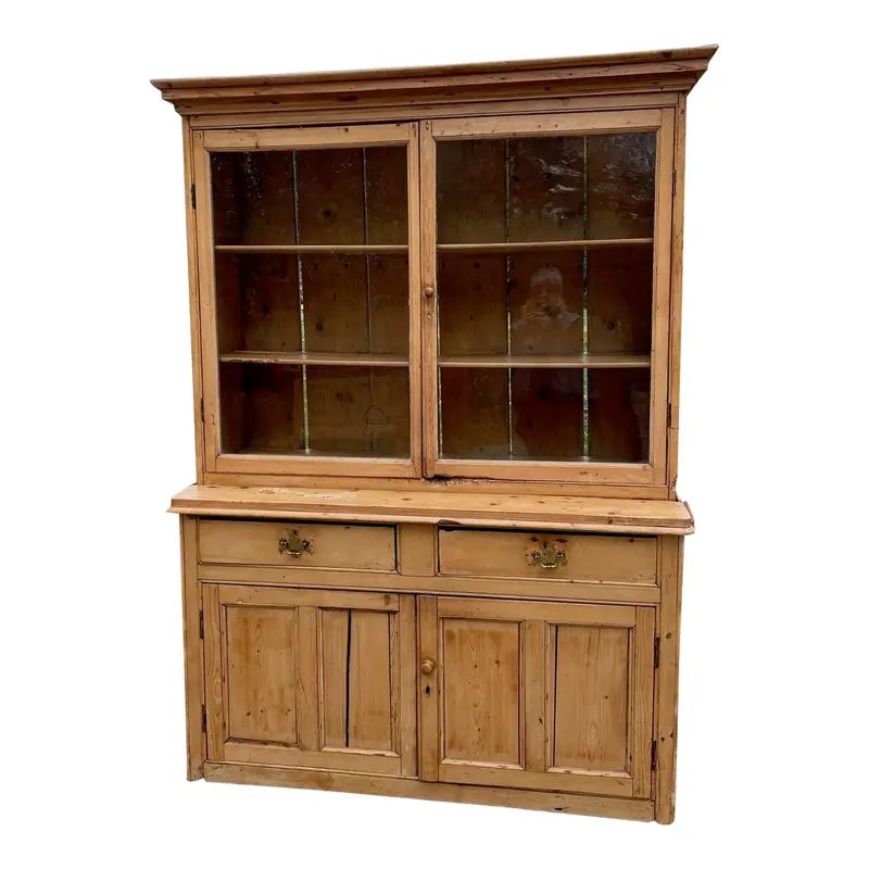 Antique Pine Breakfront Cabinet Hutch | Chairish