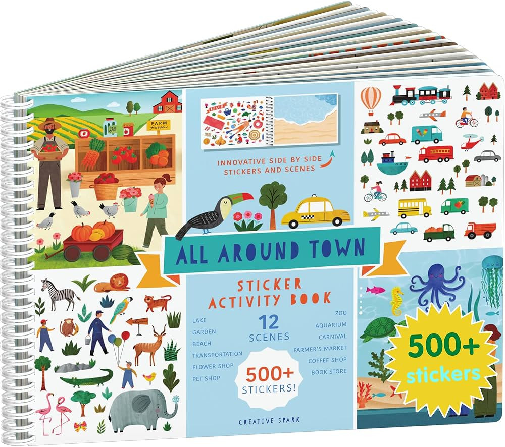 CUPKIN Sticker Book for Kids 2-4, 500+ Kids Stickers, All Around Town 12 Coloring Pages, 12 Side ... | Amazon (US)
