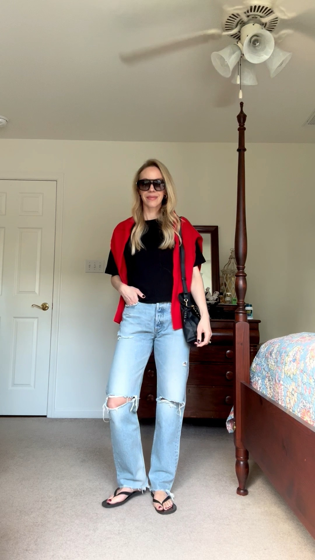 Casual outfit over 40, pre fall fall outfit, distressed jeans, red sweater

#LTKOver40 #LTKSeasonal #LTKgrwm