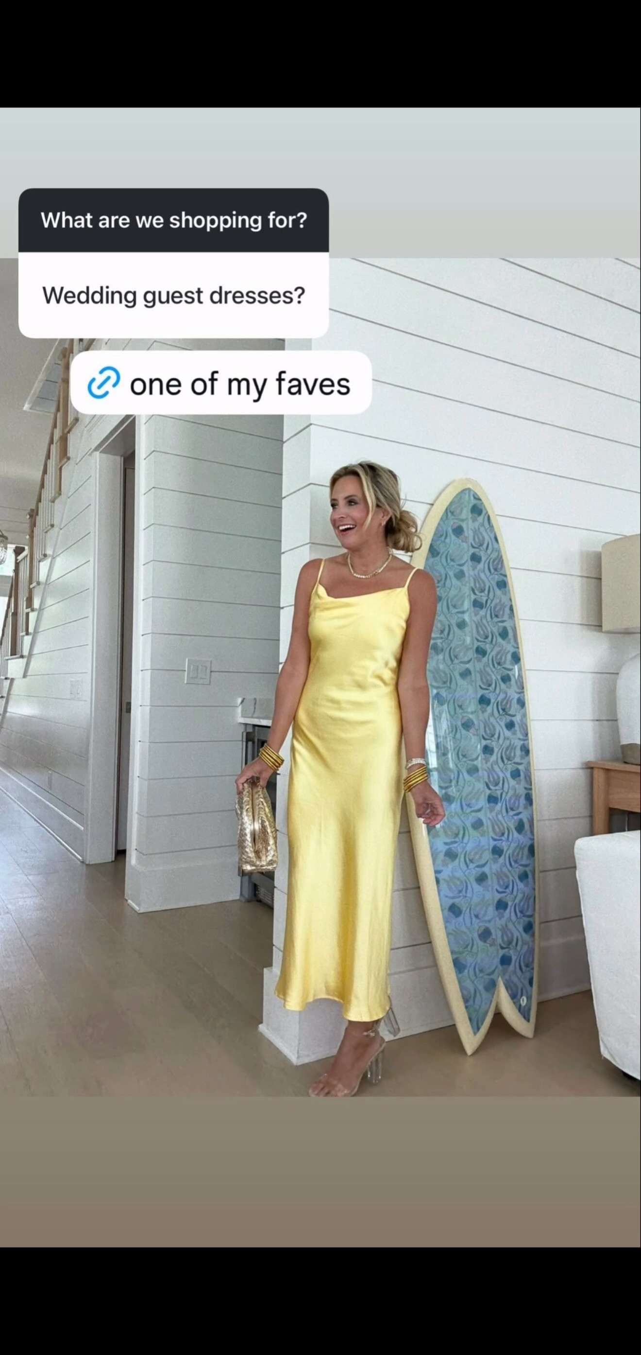 The prettiest yellow satin dress for a summer wedding guest look 💛
 

 