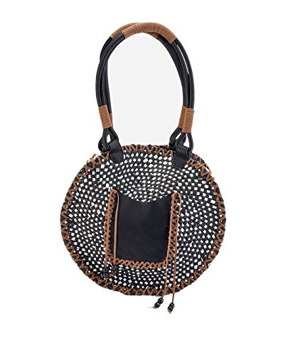San Diego Hat Company Women's Round Color Block Paperbraid Tote Bag, Black, White, OS | Amazon (US)