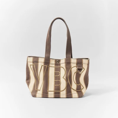 Striped Custom Alpha Tote - Mocha - Medium | BaubleBar