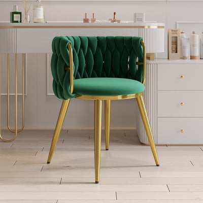 Nordic Green Barrel Back Dining Chair Round Accent Chair with Velvet Upholstery-Homary | Homary