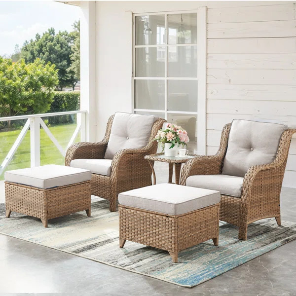 Carolina 5-Piece Wicker Outdoor Conversation Set With Olefin Cushions | Wayfair North America