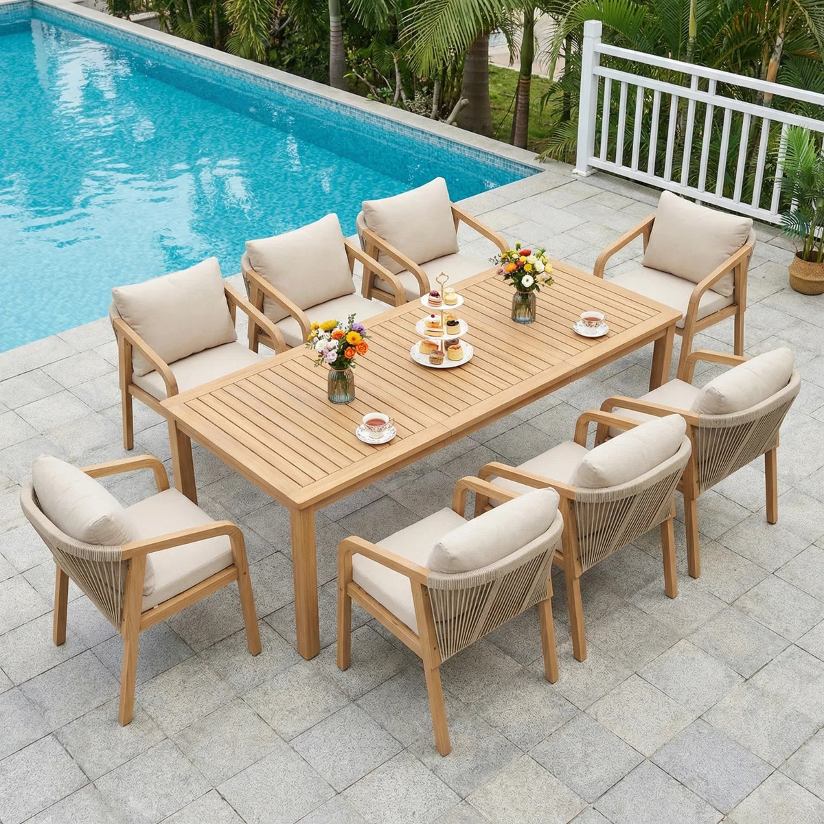 All Weather Acacia Wood Outdoor Dining Set With Umbrella Hole | Wayfair North America