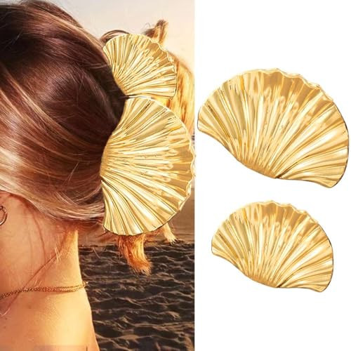 Banatra Shell Claw Clips Gold Metal Hair Clips Seashell Hair Claw Clip Beach Decorative Hair Accessories for Women and Girls (Pack of 2) (Gold) | Amazon (US)