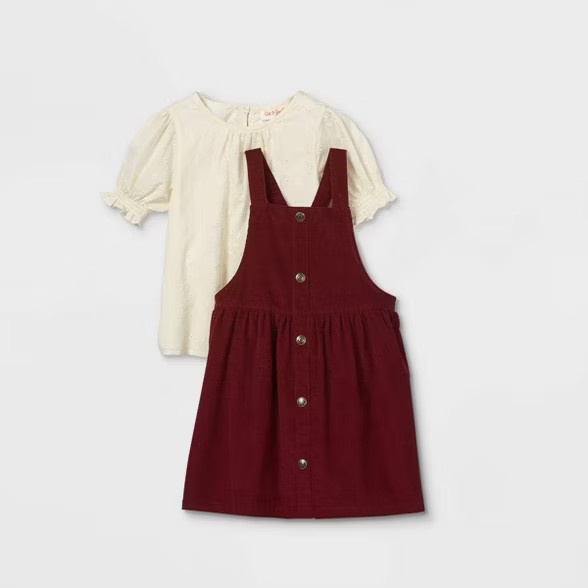 Toddler Girls' Eyelet Top & Corduroy Skirtall Set - Cat & Jack™ Cream/Burgundy | Target