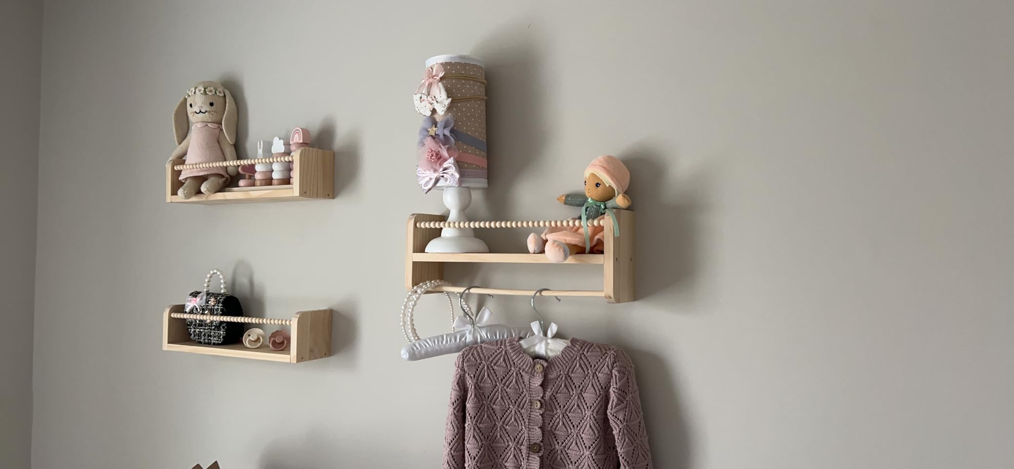 Nursery Floating Shelves for Wall, Set of 3 Book Shelves Natural Wood Wall Mounted Organizer with... | Amazon (US)