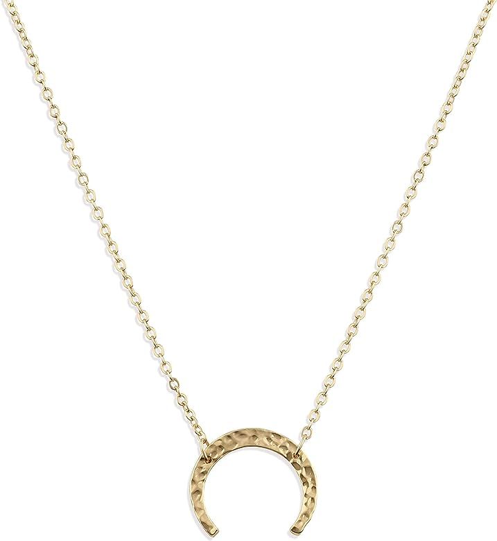 Women Crescent Moon Necklace Gold Double Horn Upside Down Moon Half Pendant 14K Gold Plated Daint... | Amazon (US)