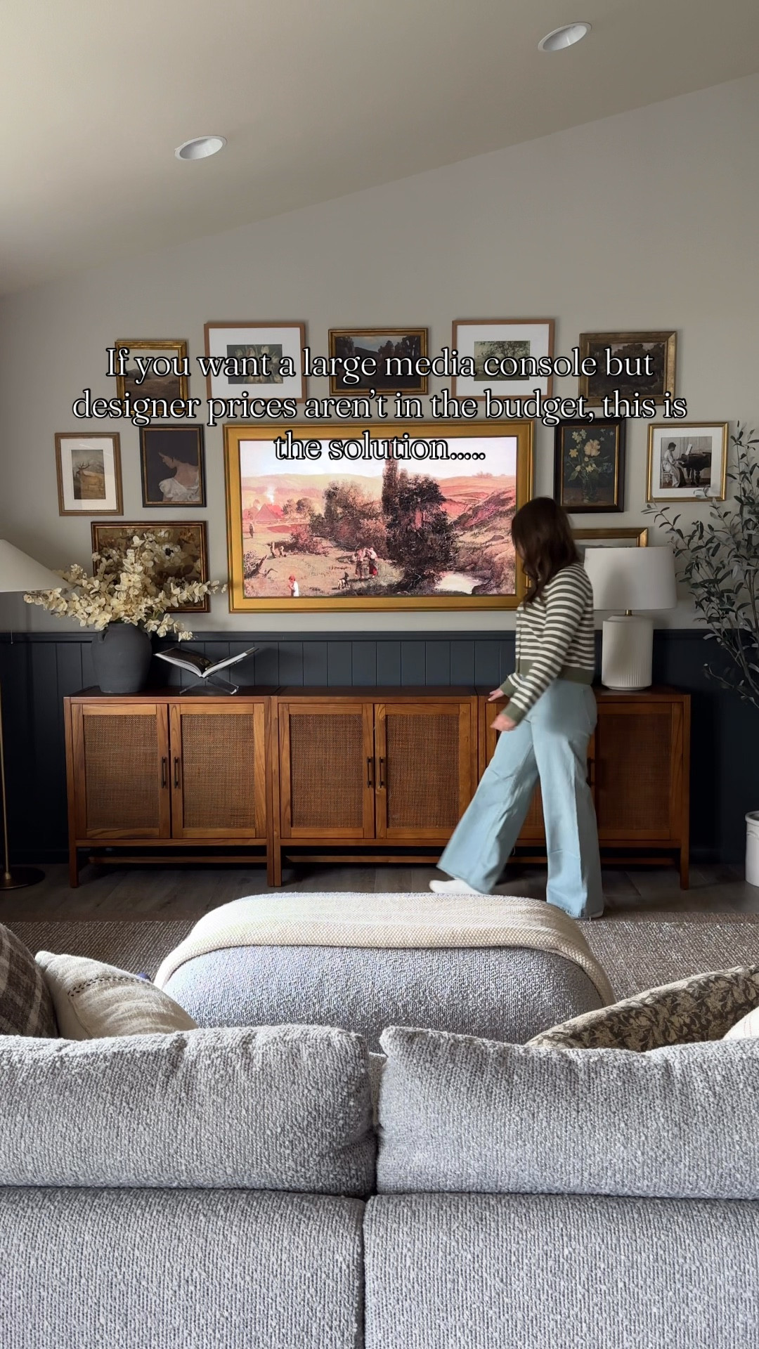 Large media console hack- multiple threshold Warwick cabinets pushed together! 

#LTKHome