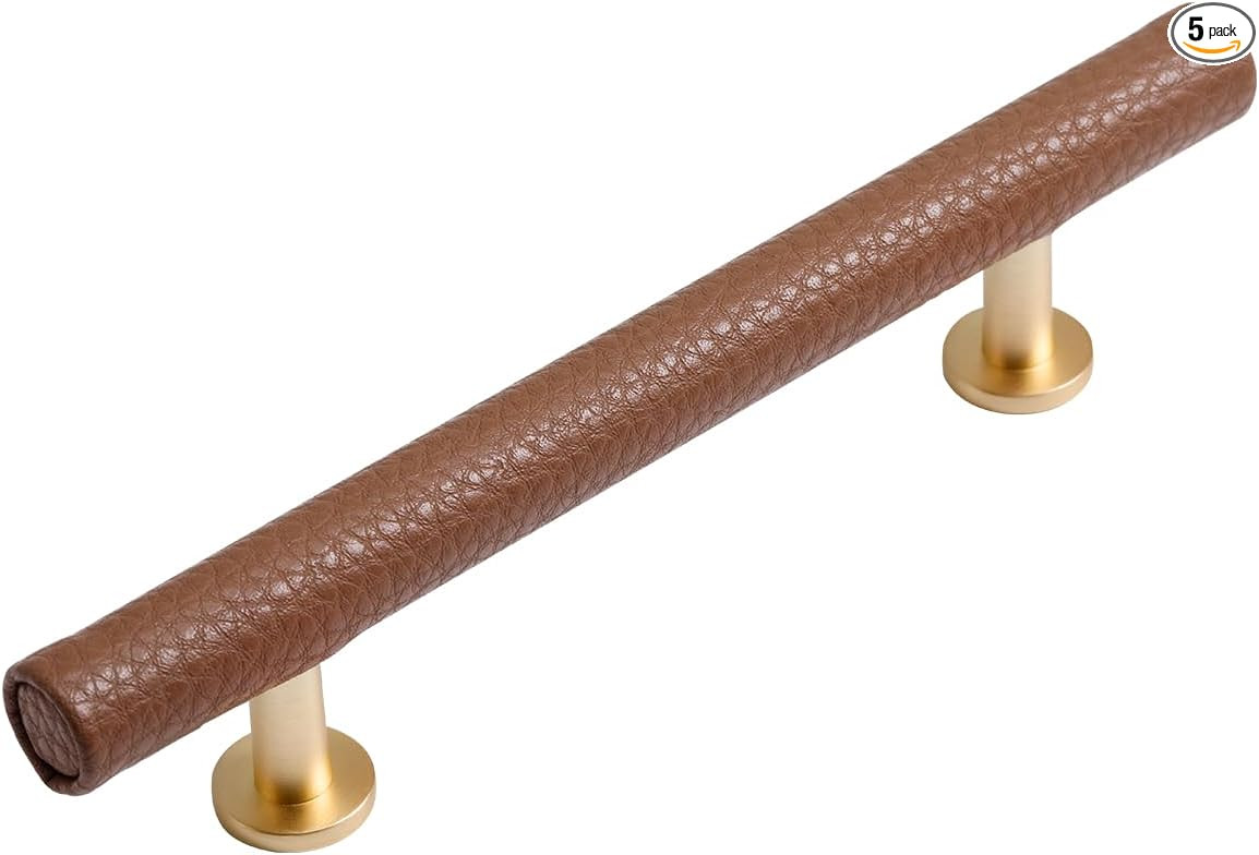 Brown Leather Drawer Pulls 5 Pack 3.78" (96mm) Hole Center Leather Dresser knobs Pulls for Kitche... | Amazon (US)