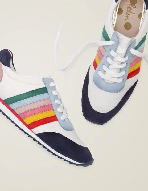 Striped Trainers - White and Rainbow | Boden US | Boden (US)