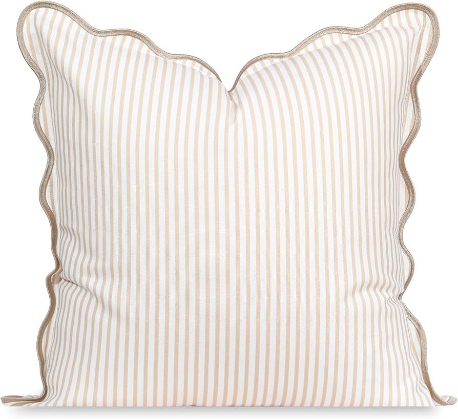 Hofdeco Premium Coastal Patio Indoor Outdoor Scalloped Throw Pillow Cover Only, 20"x20" Water Rep... | Amazon (US)