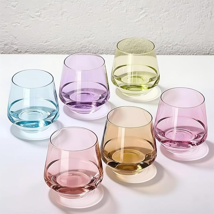 Physkoa Colored Stemless Wine Glasses Set of 6, Multi color Wine Glasses14oz,Diamond Shaped Cockt... | Amazon (US)