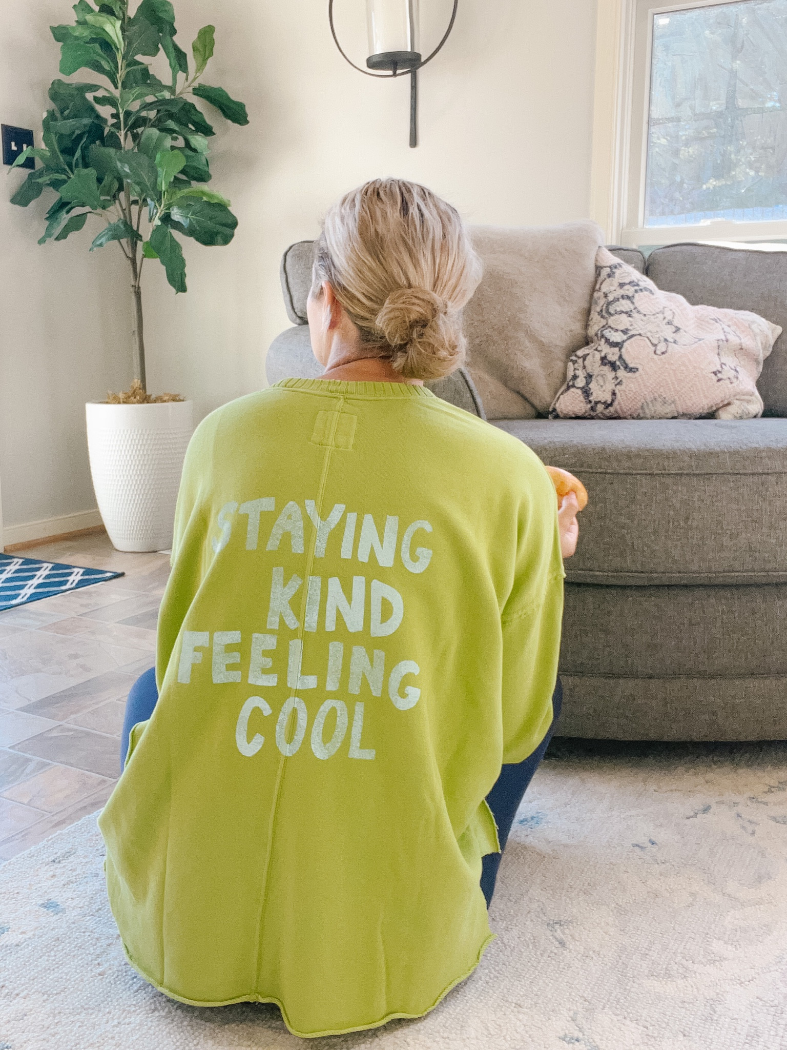 Sweatshirt is 70% off! Wearing a small, fits oversized. Size medium leggings 