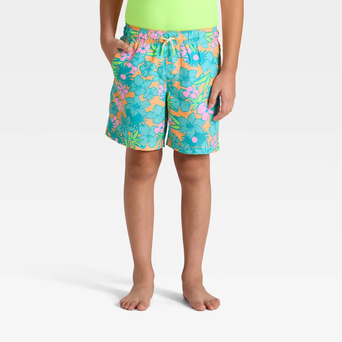 Boys' Floral Trunk Swim Shorts - Cat & Jack™ Starry Yellow/Teal/Lime | Target