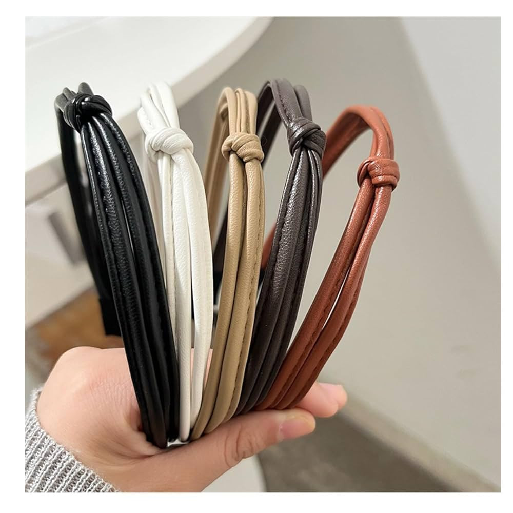 5 pack leather Headbands for Woman knotted Thin headbands thin Hair Head Bands Hair Band Girl Hai... | Amazon (US)