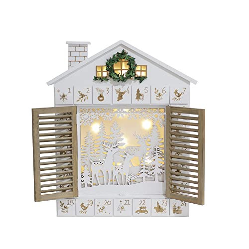 PIONEER-EFFORT Wooden Christmas Advent Calendar House with Blinds Style LEDs Reindeer Forest Xmas Gifts for Adults | Amazon (US)