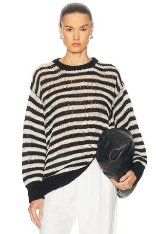 Rohe Linen Knitted Sweater in Off White & Black Wide Stripe - Black,White. Size 36 (also in ). | FWRD 