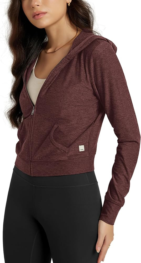 ODODOS Women's Full-Zip Cropped Hoodie - odSTRATUM Tech Ultra Soft UPF 50+ Hooded Jacket with Poc... | Amazon (US)