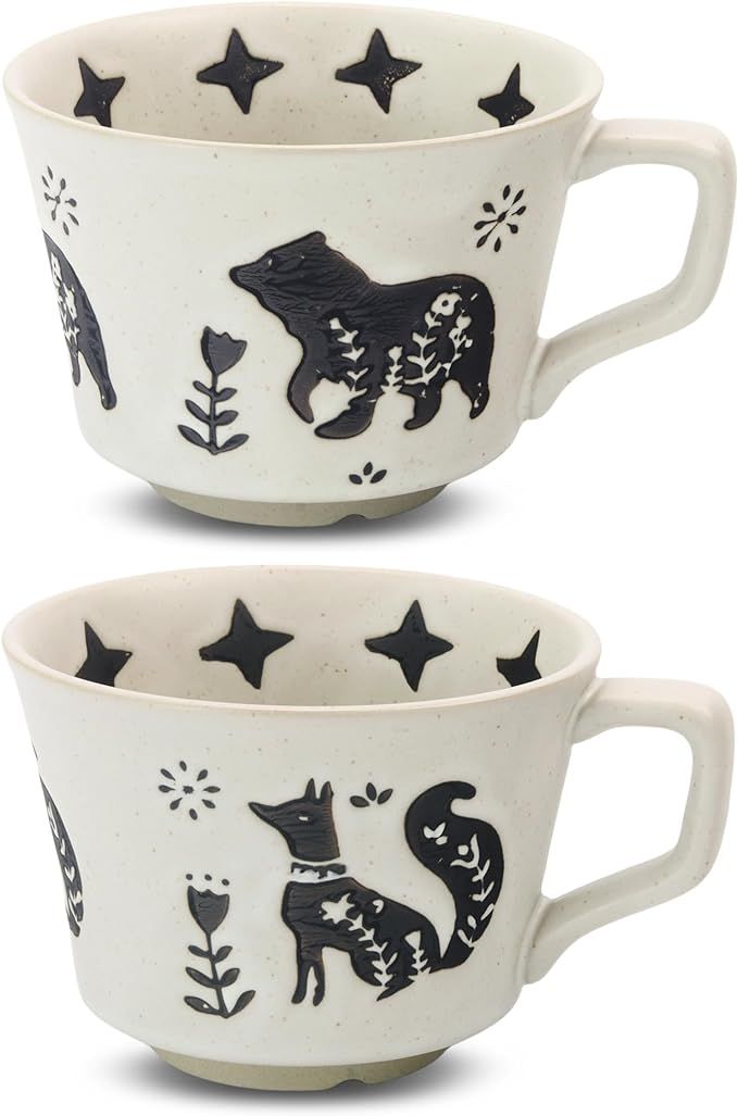 LINVIA Ceramic Coffee Mug Set of 2, 12 oz Novelty Unique Tea Cups with Big Handle, Couple Mugs fo... | Amazon (US)