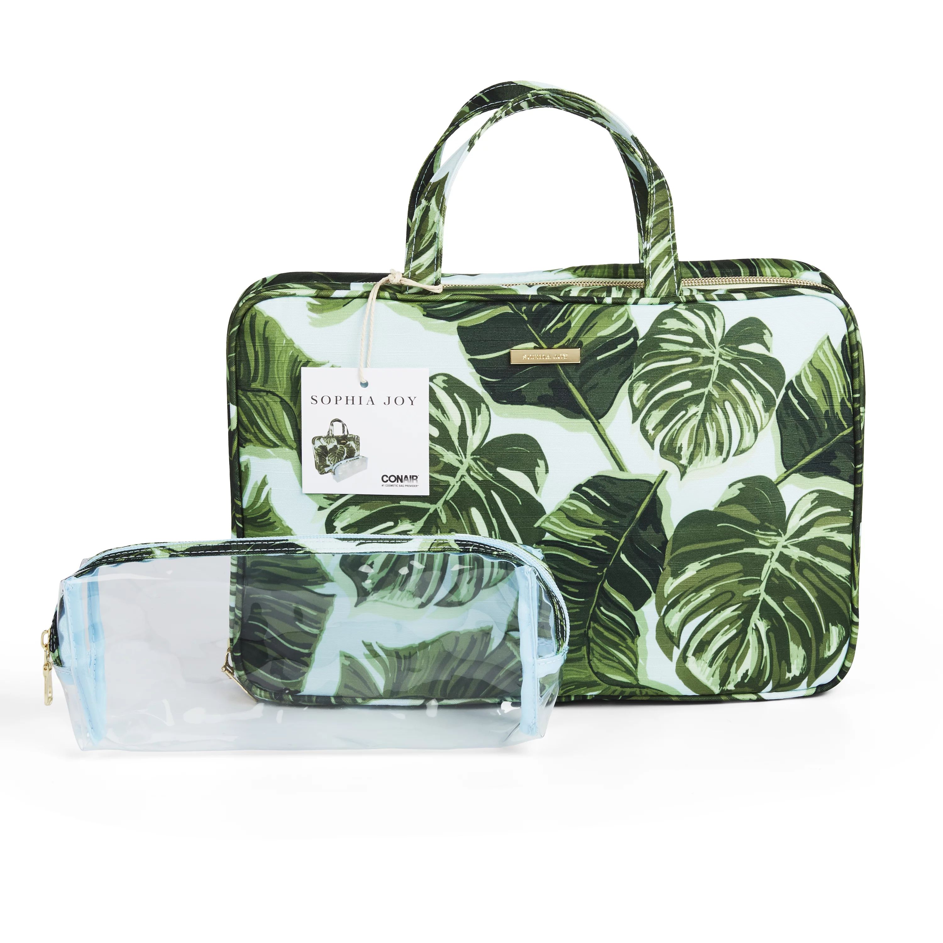 Sophia Joy 2-Piece Travel Cosmetic Bag Weekender with Transparent Case, Palm Blue Pattern | Walmart (US)