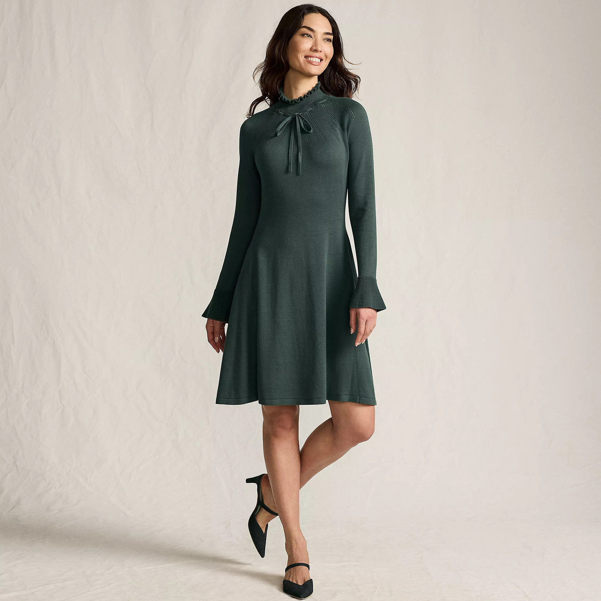 Women's Fine Gauge Cotton Fit and Flare Sweater Dress | Lands' End (US)