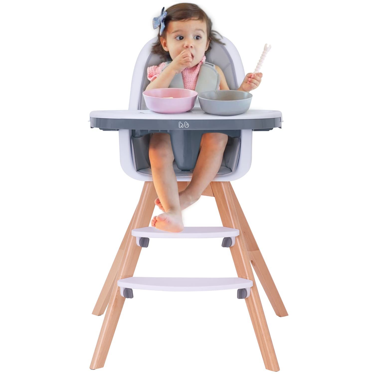 Baby High Chair with Double Removable Tray for Baby/Infants/Toddlers, 3-in-1 Wooden High Chair/Boost | Amazon (US)