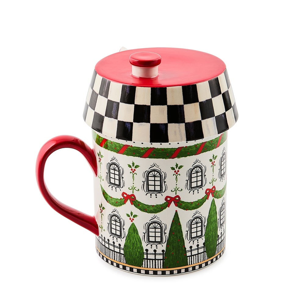 Holly Village Ceramic Lidded Mug | MacKenzie-Childs
