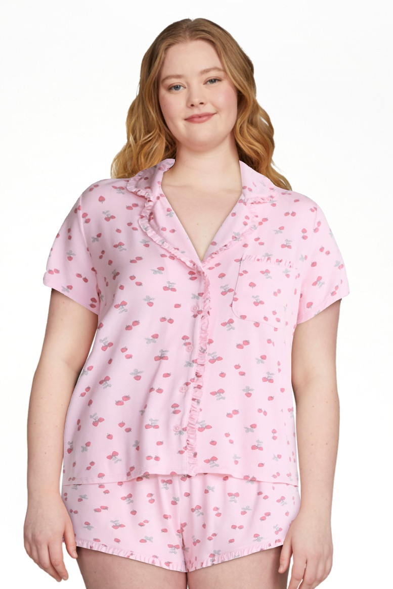 Joyspun Women\u2019s Modal-Blend Ruffle Trim Notch Collar Top and Shorts Pajama Set, 2 Piece, Siz... | Walmart (US)