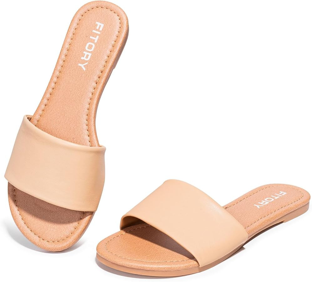 FITORY Women's Slide Sandals Fashion Round Toe With Classic Single Strap Slippers for Beach Size ... | Amazon (US)