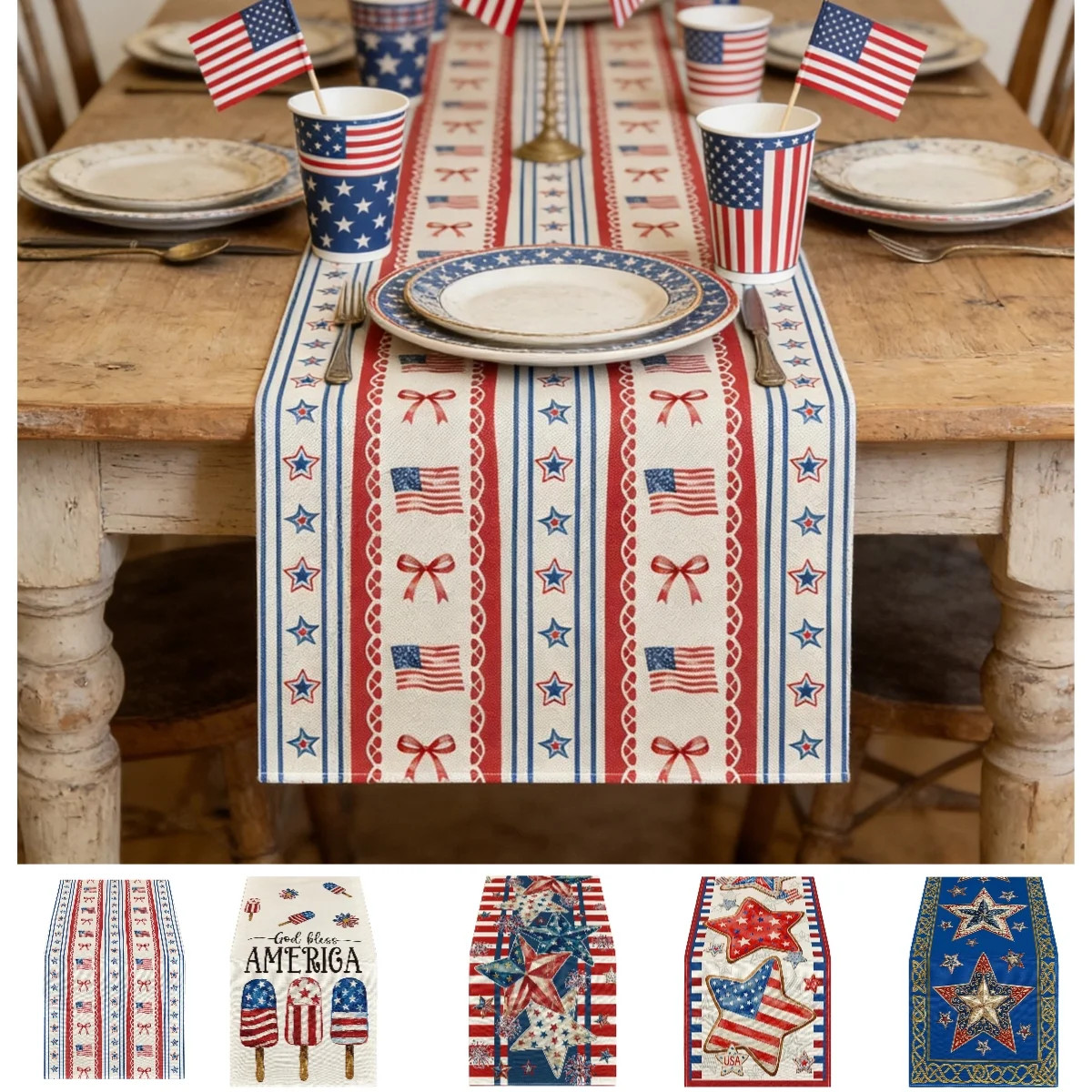 Summer Clearance! 4th of July Table Runner Decorations - Patriotic USA Bow Table Runner for Home ... | Walmart (US)