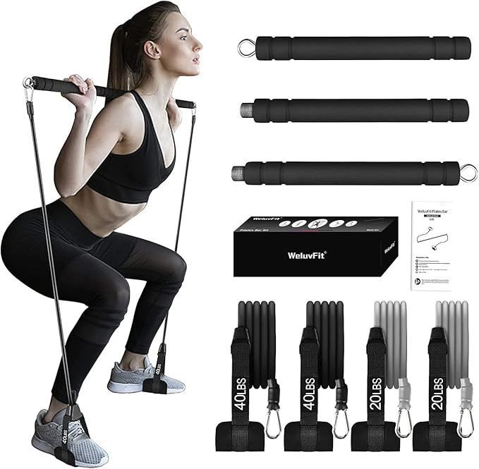 Pilates Bar Kit with Resistance Bands, WeluvFit Exercise Fitness Equipment for Women & Men, Home ... | Amazon (US)