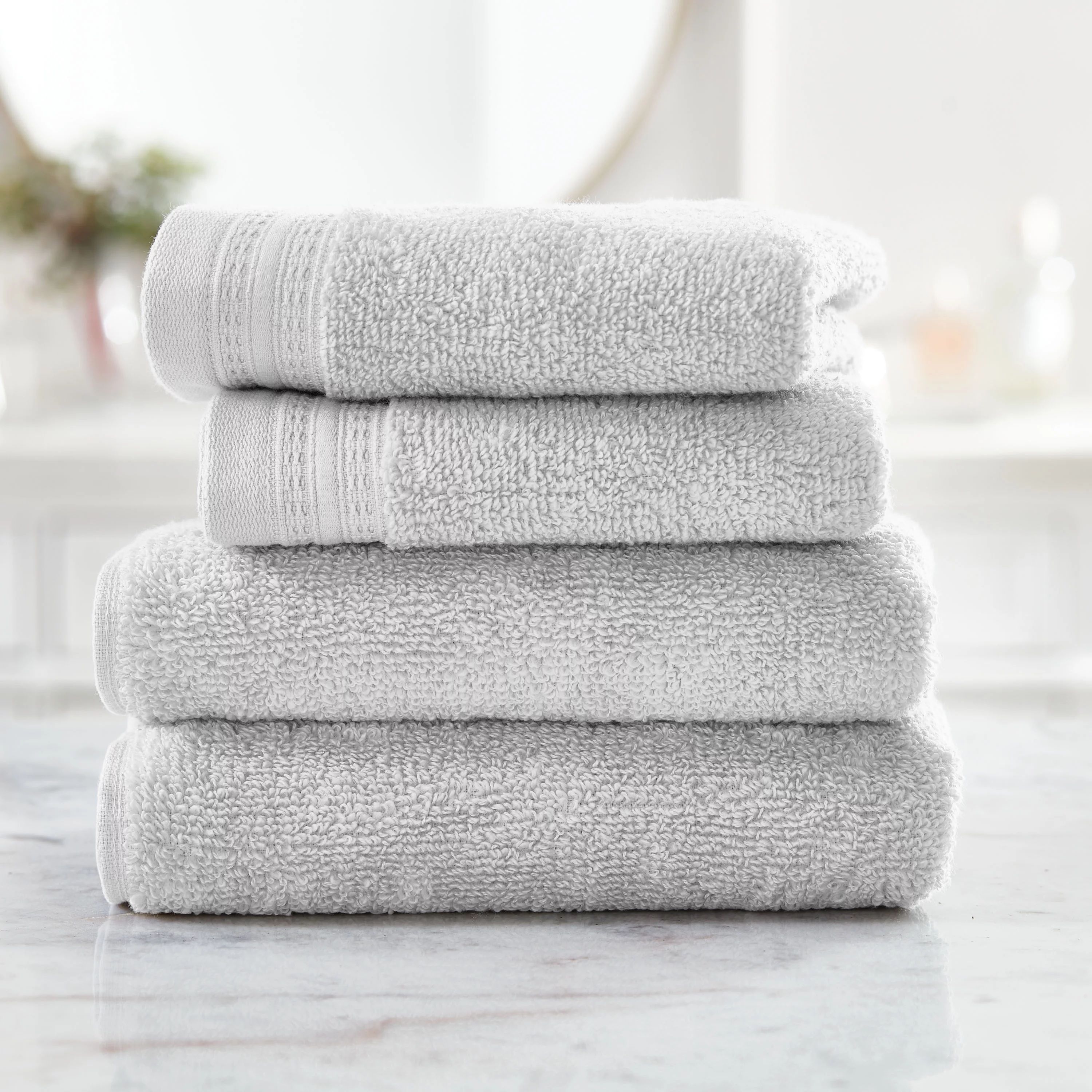 Hotel Style 4-Piece Egyptian Cotton Hand Towel and Washcloth Set, Platinum Silver | Walmart (US)