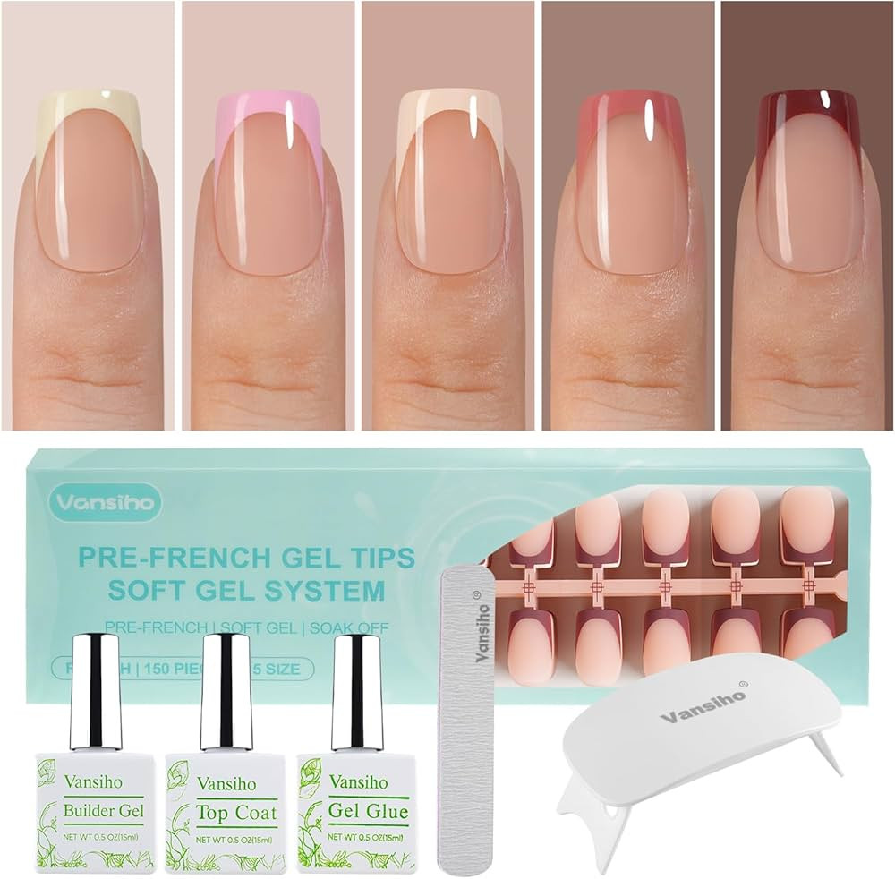 Vansiho French Gel Nails Kit - Short Square French Tip Press on Nails Kit, Nail Gel and Nail Lamp... | Amazon (US)