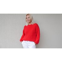 Hand-Knitted Red Mohair Sweater Loose Knit Cardigan | Etsy (US)