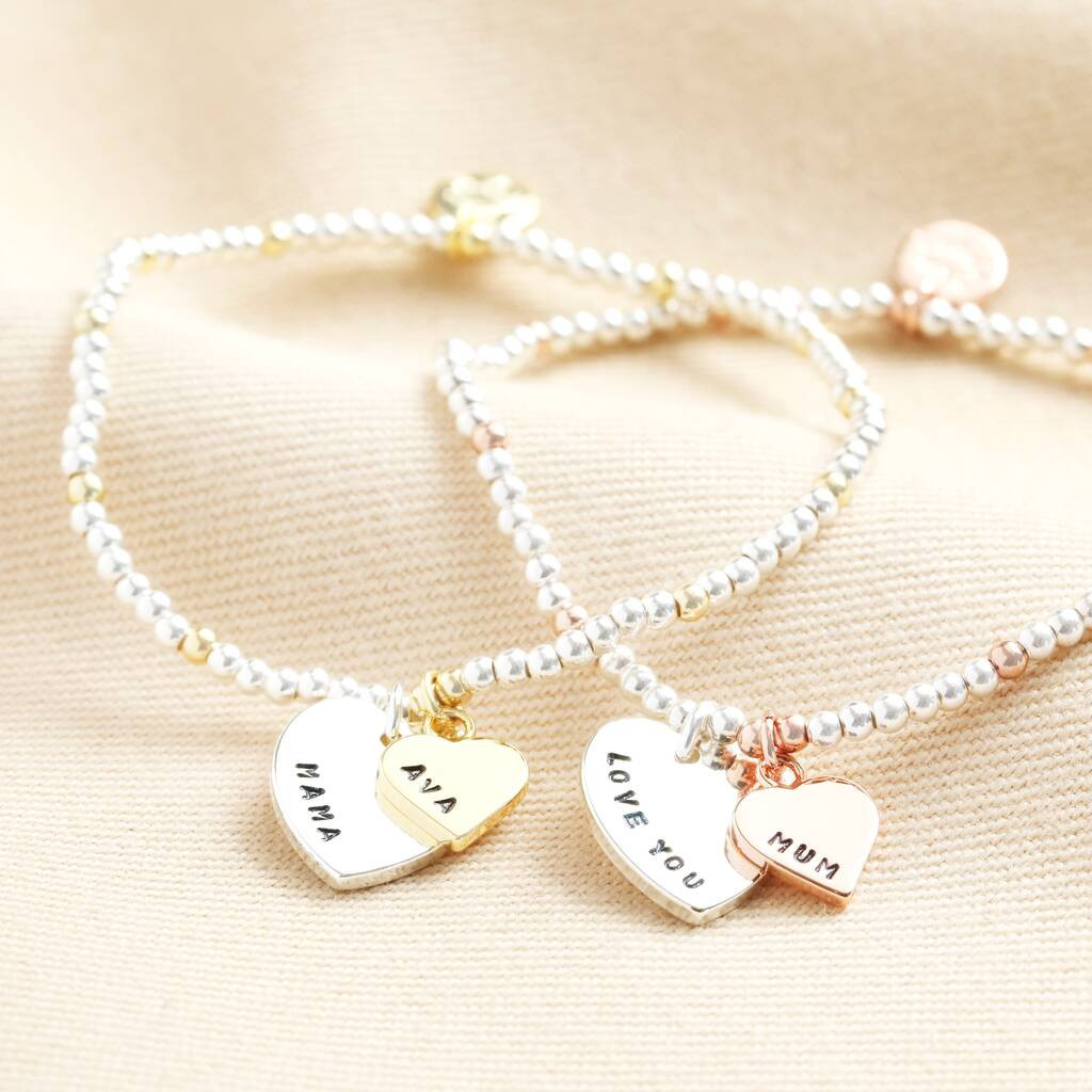 Personalised Mum Beaded Heart Charm Bracelet | Not On The High Street
