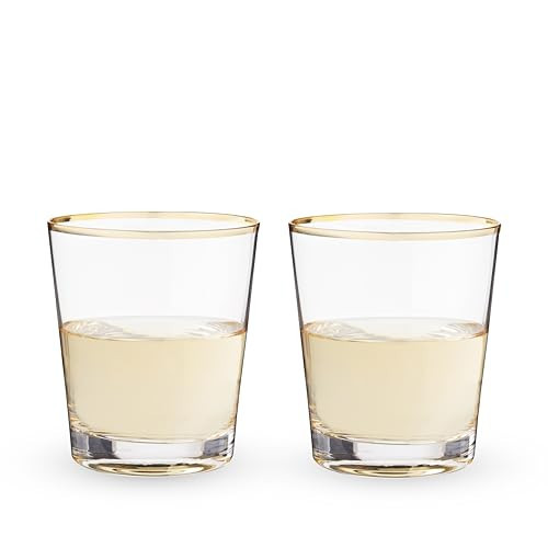 Twine Gilded Tumblers, Gold Rimmed Clear Cocktail Glass Set, Lowball Glassware, Set of 2, 10 oz, Gold and Clear | Amazon (US)