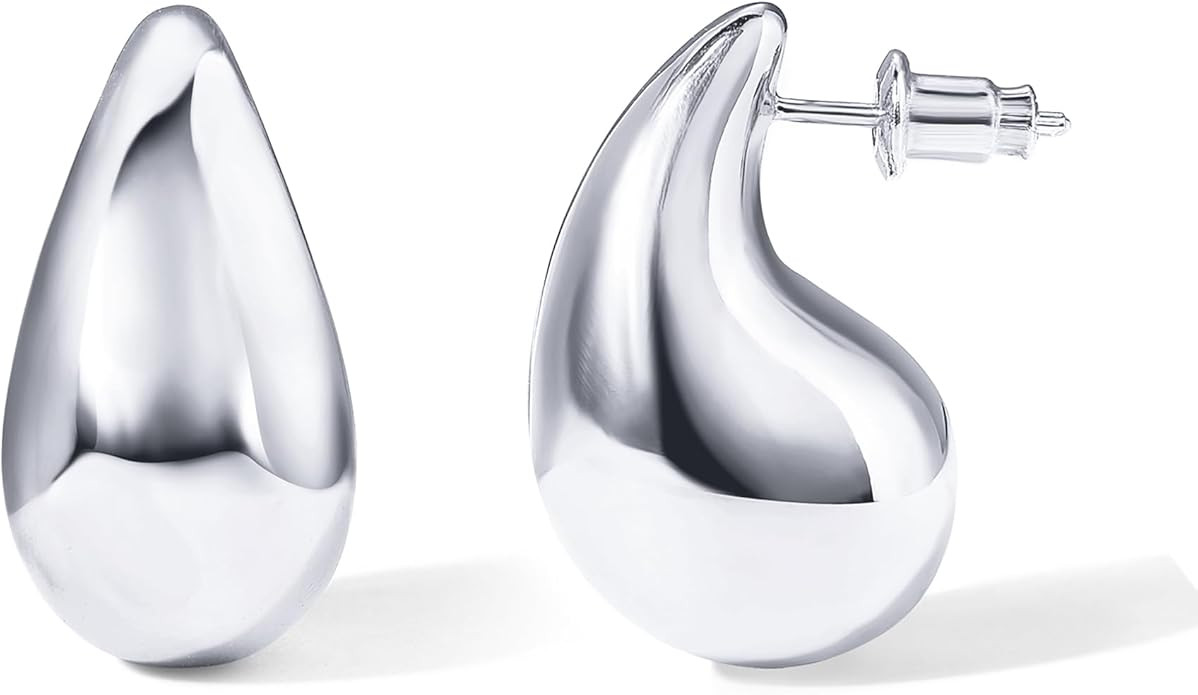 PAVOI 14K Gold Plated 925 Sterling Silver Post Teardrop Chunky Hoop Earrings | Lightweight Drop E... | Amazon (US)